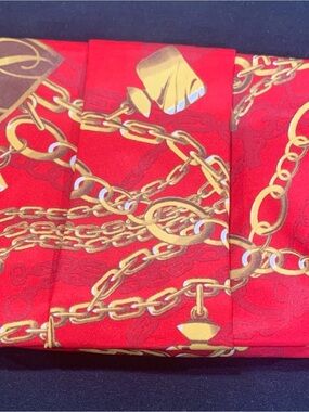 Estee Lauder Red Cosmetic Bag with Gold Chain Print